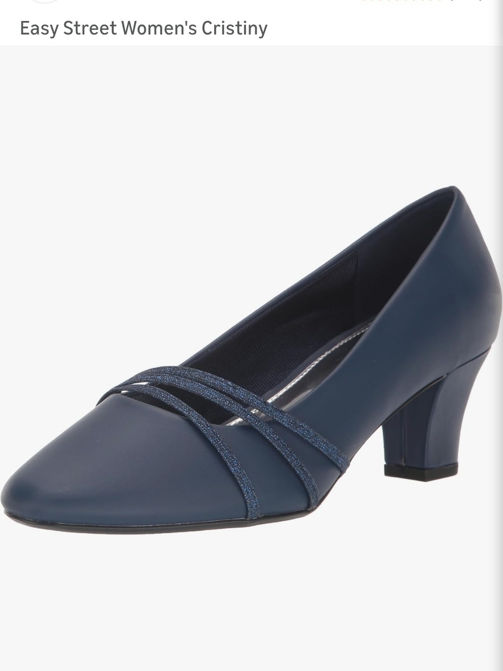 easy street Cristiny Navy Low Block Heel Pump with Glitter Straps